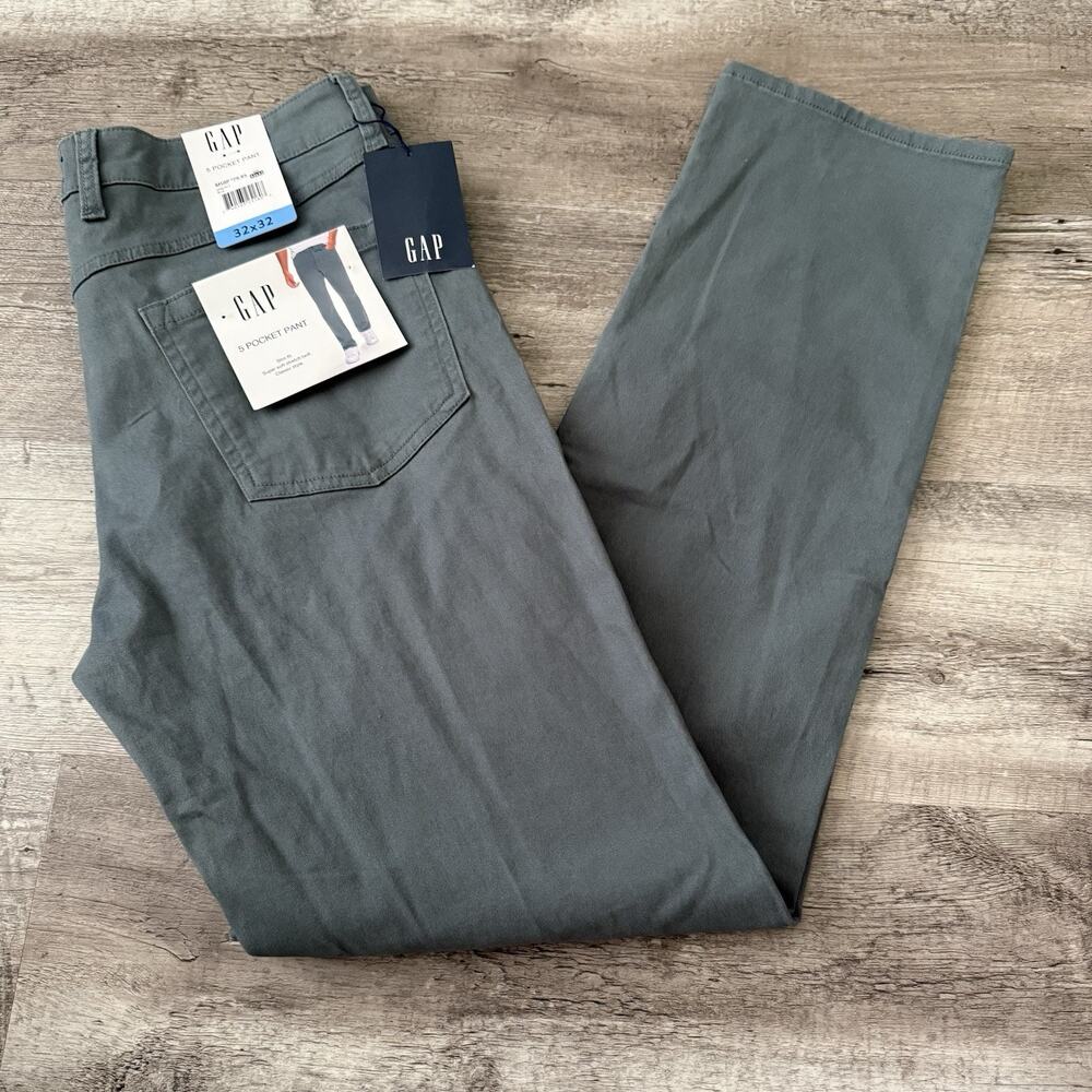Gap 5-Pocket Pant Mens 32x32 Slim Fit Blue Stretch Woven Easy Care Pants NEW